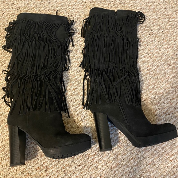 Dune London Suede Fringe Boots - Picture 1 of 4
